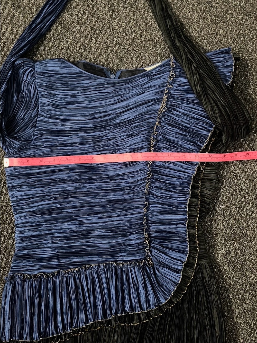 Mary McFadden Vintage 80s Pleated Gown Size 8 Medium M Blue Black Plisse - Picture 12 of 16